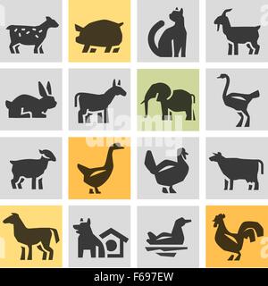 Animali da fattoria set di icone. segni e simboli Illustrazione Vettoriale