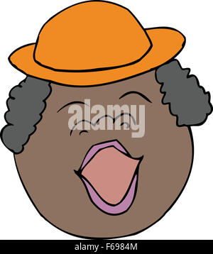 Cartoon cantando donna con cappello su sfondo bianco Foto Stock