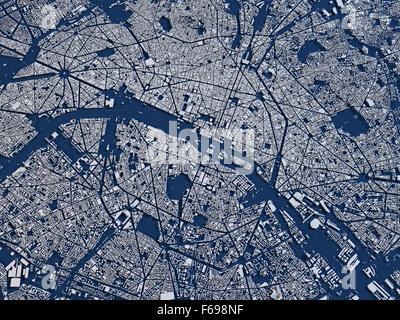 Bianco e nero Mappa di Parigi, Francia, vista satellitare Foto Stock