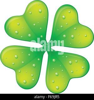 Verde quattro fogli clover su uno sfondo bianco. Illustrazione Vettoriale