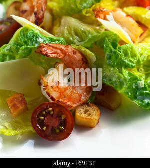 La Caesar salad con pomodori ,toast e gamberetti Foto Stock