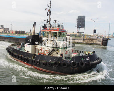 Tug 40, IMO 9602095, opera a Berendrechtsluis. Il rimorchiatore assiste le manovre di navi più grandi e svolge un ruolo fondamentale nel facilitare le operazioni portuali, in particolare nelle attività di attracco e di trasporto merci. Foto Stock