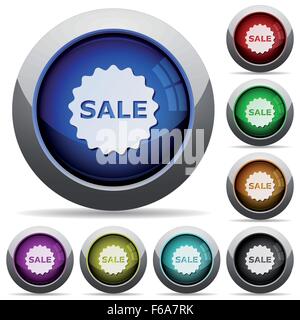 Set di round vendita lucido pulsanti di badge. Disposti strato di struttura. Illustrazione Vettoriale