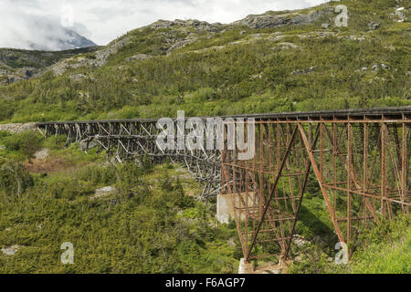 Il White Pass e Yukon Route ponte ferroviario. La ferrovia che collega il porto di Skagway, Alaska con Whitehorse, il capit Foto Stock