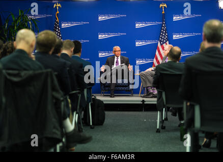 L'amministratore della NASA Charles Bolden parla al Center for American Progress di Washington, DC, discutendo degli obiettivi della NASA, dell'esplorazione spaziale e del futuro della ricerca spaziale. Foto Stock