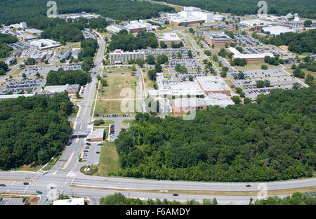 Una vista aerea del Goddard Space Flight Center della NASA, che mostra il quartier generale dell'agenzia per la ricerca spaziale e le operazioni di missione. Foto Stock