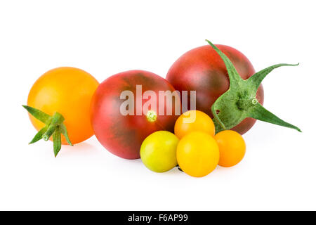 Il Giallo e il rosso pomodoro isolato su bianco Foto Stock