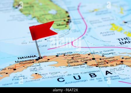 L'Avana imperniata su una mappa di America Foto Stock