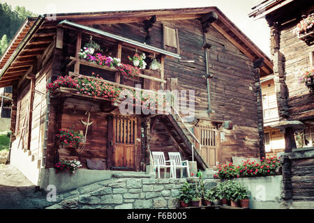 Case di legno in Fiesch - Svizzera Foto Stock