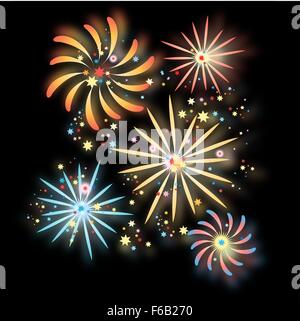 Bella illustrazione vettoriale di fuochi d'artificio in background Illustrazione Vettoriale