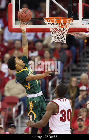 Madison, WI, Stati Uniti d'America. Xv Nov, 2015. Siena Santi guard Marchese Wright #1 punteggi durante il NCAA gioco di basket tra Siena Santi e il Wisconsin Badgers a Kohl Center a Madison, WI. Wisconsin sconfitto Siena 92   65. John Fisher/CSM/Alamy Live News Foto Stock