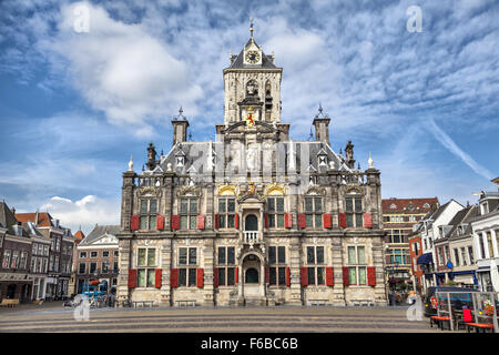 La facciata in stile rinascimentale del Delft municipio edificio, Paesi Bassi. Foto Stock