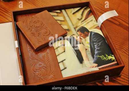 Pelle marrone wedding photo album libro Foto Stock