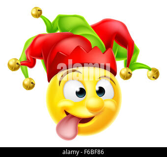 Un cartoon buffone di corte clown gli Emoji emoticon carattere tirando una divertente volto Foto Stock