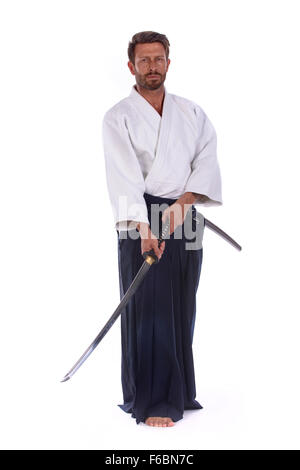 Aikido cintura nera isolata master Foto Stock