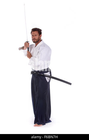 Aikido master pronto per la lotta Foto Stock