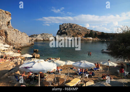 St Paul Bay, Lindos, Rodi. Foto Stock
