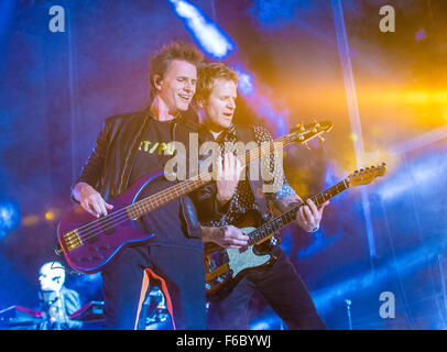 I musicisti John Taylor e Roger Taylor dei Duran Duran eseguire sul palcoscenico la Vita è Bella Music Festival di Las Vegas Foto Stock