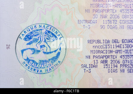 Passaporto Francobolli dalle isole Galapagos, Ecuador, Sud America Foto Stock