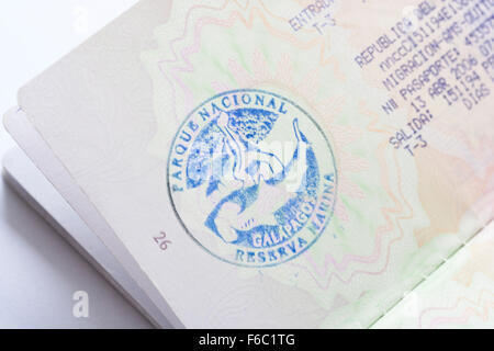 Passaporto Francobolli dalle isole Galapagos, Ecuador, Sud America Foto Stock