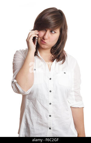 Ragazza busbana francese sul telefono Foto Stock