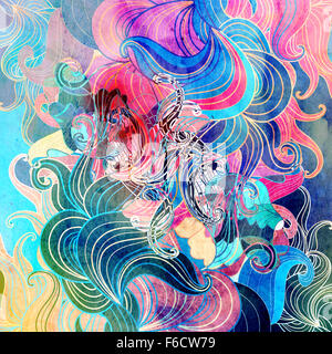 Abstract background in amore con un uccello Foto Stock