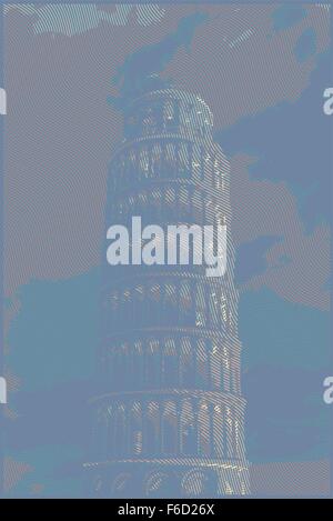 Famosa torre pisana resi con effetti di incisione. Illustrazione Vettoriale