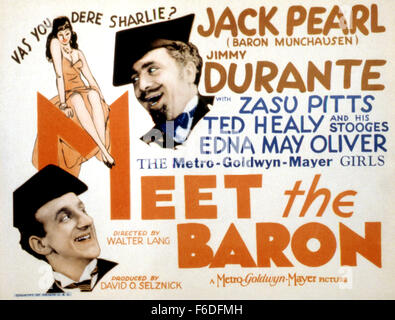 Data di rilascio: 20 ottobre 1933. Il titolo del filmato: incontra il Barone. STUDIO: Metro Goldwyn Mayer (MGM). Trama: . Nella foto: JACK PEARL come Julius/Baron Munchausen e Jimmy duranti come Joe McGoo. Foto Stock