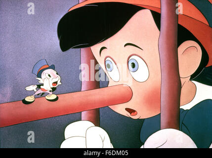 Feb 07, 1940; Hollywood, CA, Stati Uniti d'America; CLIFF EDWARDS (sinistra) come la voce di Jiminy Cricket e DICKIE JONES come voce di Pinocchio in famiglia, animate, fantasy ''Pinocchio" diretto da Hamilton Luske e Ben Sharpsteen. Foto Stock