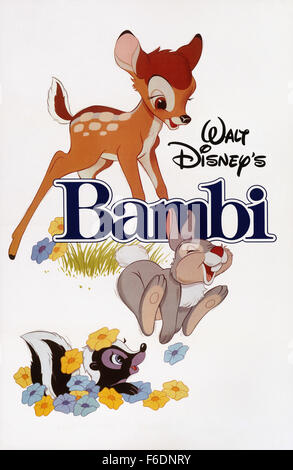 Data di rilascio: agosto 21, 1942. Il titolo del filmato: Bambi. STUDIO: Walt Disney Productions. Trama: la storia animata di Bambi, un giovane cervo acclamato come il Principe della foresta " per la sua nascita. Come Bambi cresce, egli fa amicizia con gli altri animali della foresta, apprende le abilità necessarie per sopravvivere e persino trova l'amore. Un giorno, però, i cacciatori venite e Bambi deve imparare a essere coraggioso come suo padre se egli è di condurre gli altri cervi per la sicurezza. Nella foto: . Foto Stock