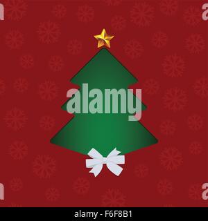 Vettore di Natale senza giunture schema rosso con i fiocchi di neve, astratto verde tagliata di pino bianco, prua e golden star. Holiday Illustrazione Vettoriale