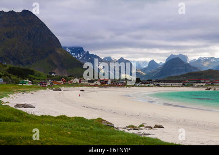 Spiaggia di Ramberg nelle Isole Lofoten in Norvegia, Foto Stock