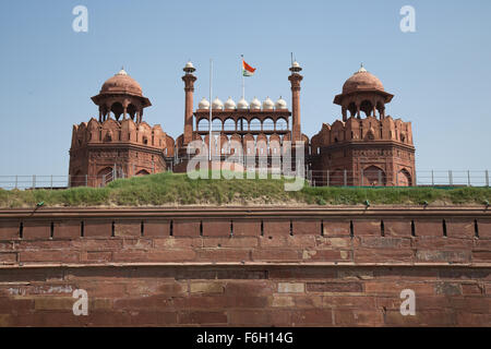 Red Fort di Delhi, Sito Patrimonio Mondiale dell'Unesco, il Forte Rosso è un simbolo iconico di India, Nuova Delhi, India Foto Stock