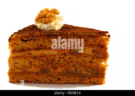 Una deliziosa torta al cioccolato con noci fotografato vicino fino Foto Stock