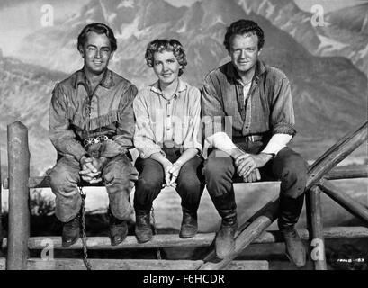 1953, il titolo del film: Shane, Direttore: George Stevens, nella foto: JEAN ARTHUR, VAN HEFLIN, Alan Ladd. (Credito Immagine: SNAP) Foto Stock