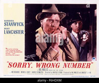 1948, il titolo del film: Spiacenti, numero sbagliato, Direttore: Anatole Litvak, Studio: Paramount, nella foto: film noir, BURT LANCASTER, Anatole Litvak, omicidio (COMPLOTTO), thriller, donne (IN PERICOLO). (Credito Immagine: SNAP) Foto Stock