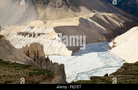 Le formazioni rocciose di fiumi e di erosione in spiti river, Himachal Pradesh, India del nord Foto Stock