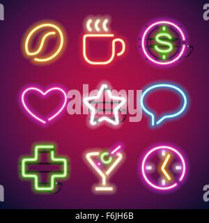 Incandescente insegne al neon impostato Illustrazione Vettoriale