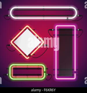 Luci al Neon rettangolo fotogrammi impostati Illustrazione Vettoriale