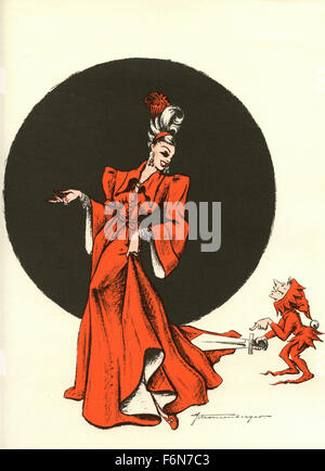 Tedesco illustrazioni satirico 1950: una donna e un elfo Foto Stock