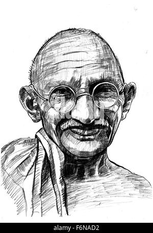 Mahatma Gandhi, Mohandas Karamchand Gandhi sketch, India, Asia Foto Stock
