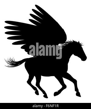 Pegaso mitico cavallo alato in Silhouette Foto Stock