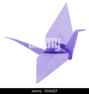 Origami gru isolato su bianco Foto Stock