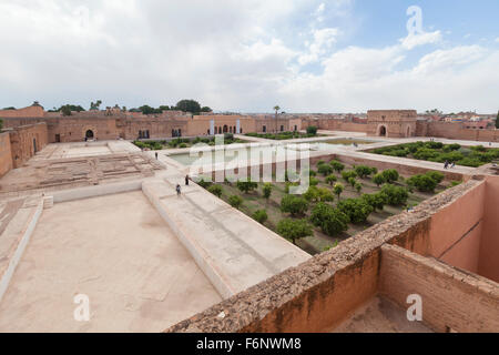 Vista del Palazzo El Badi a Marrakech, Marocco Foto Stock
