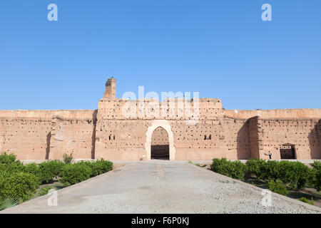 Padiglione verde gate, il Palazzo El Badi a Marrakech, Marocco Foto Stock