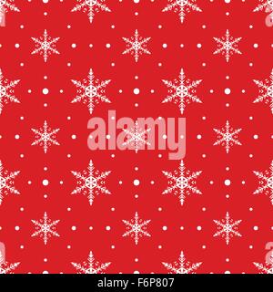 Vettore di fiocchi di neve Seamless Pattern su sfondo rosso per Natale e l'inverno Illustrazione Vettoriale