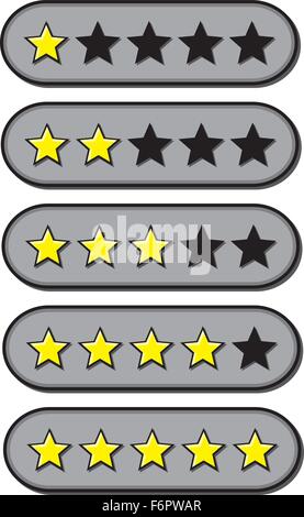 Le classificazioni per stelle per la revisione da uno a cinque stelle Illustrazione Vettoriale