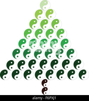 Albero di natale con yin e yang simbolo, illustrazione vettoriale Foto Stock