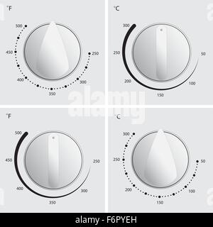 Forno vettore di composizione in 4 diversi stili con gradi Celsius e Fahrenheit le misurazioni della temperatura Illustrazione Vettoriale