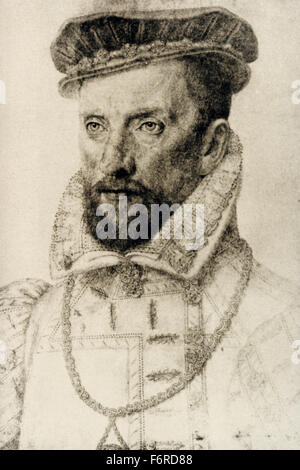 Gaspard II de Coligny (1519-1572). Nobile francese e Admiral. Huguenot leader in Francia le guerre di religione. Ritratto di François Clouet. Foto Stock
